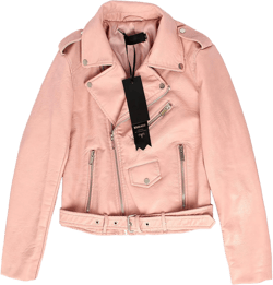 Women's Faux Leather Textured Short Moto Jacket Zip-up Slim PU Biker Coat with Pockets X-Large Pink