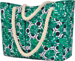 Fiodrimy Women Tote Bag, Large Waterproof Beach Tote Bag with Zipper Beach Bags Waterproof Sandproof Swim Pool Bag Large Tote (Green Leave)