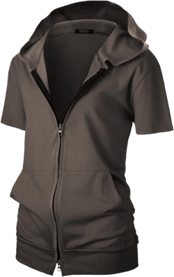 GIVON Womens Slim Fit Zip Up Hoodie Short Sleeve Thin Jacket Full Zip Sweatshirt with Plus Size Medium Dcf356-coffee Grey