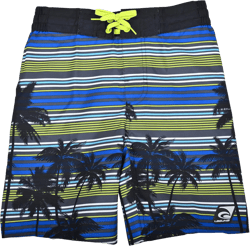LAGUNA Boys Print Drawstring Boardshorts Swimsuit - Youth Surf Swim Trunks - UPF 50+ - Party Palm Stripe Blue & Green, Size 14/16