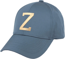 Daxton Performance Cool Tech Baseball Hat Alphabet Initial with Gold Letters Dusty Blue Letter Z