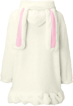 Kingspinner Lolita Dress Kawaii Soft Plush Hoodie Coats for Women Teens Girls Rabbit Bunny Ears Long Sleeve Loose Jacket Beige 2022 Large