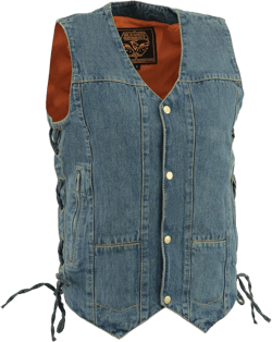 Milwaukee Leather Men's Blue Denim 10 Pocket Side Lace Vest DM1989 XX-Large Regular