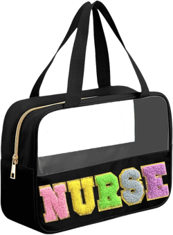 Chenille Letter Nurse Bag Gifts for Women - Clear, Waterproof Nylon Portable Toiletry Bag with Handle and Zipper, Nurse Accessories for Work Black-Nurse 1 PCS