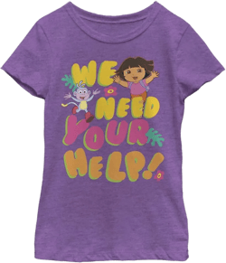 Nickelodeon Dora The Explorer Help Needed Girls Short Sleeve Tee Shirt