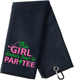 DYJYBMY This Girl Know How to Par Tee Golf Towel, Embroidered Royal Black Golf Towels for Golf Bags with Clip, Golf Gifts for Men Women, Birthday Gifts for Golf Fan, Retirement Gifts