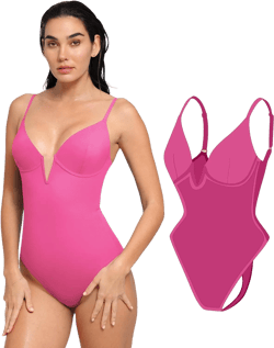 Popilush One Piece Swimsuit Women Tummy Control Bodysuit Deep V Neck Swimwear Bathing Suit Traje De Baño para Mujer Pink L
