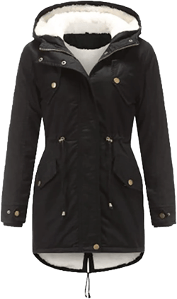 Women Winter Coats Fuzzy Fleece Lined Sherpa Outerwear Insulated Hooded Parka Jacket Thickened Zipper Clothes 3X-Large Black