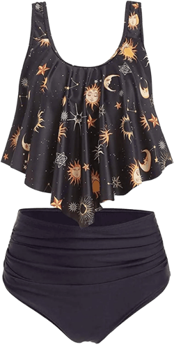 JMSUN Women Sun Stars Moon Flounce High Waisted Tankini Swimsuit : Clothing, Shoes & Jewelry