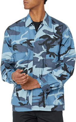 BACKBONE Mens Army Military Battle Dress Uniform BDU Shirt Camo Top Jacket Large Sky Blue Camo