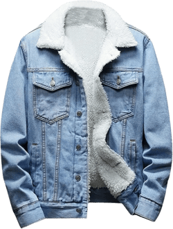 Men's Sherpa Fleece Lined Thicken Denim Jacket Lapel Distressed Trucker Jean Coats Faux Fur Collar Warm Winter Outerwear 5X-Large Light Blue