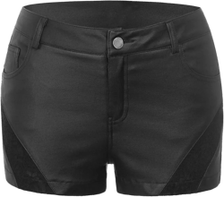 Women's High Waisted Faux Leather Look Stretchy Skinny PU Coated Denim Shorts with Pockets