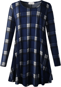 LARACE Plus Size Tunic Tops Long Sleeve Shirts for Women Swing Flowy Loose Fit Clothes for Leggings 1-navyblue_plaid 6X