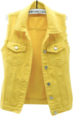 PEHMEA Women's Girls Distressed Sleeveless Button Up Cropped Jean Denim Jacket Vest Yellow Small
