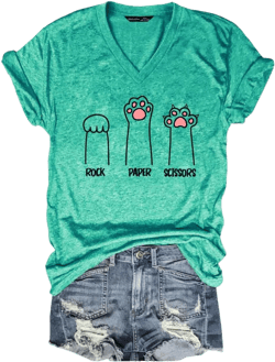 Rock Paper Scissors Cat Paw Print Funny Cat Shirts for Women Graphic Tees Small Green
