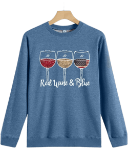 Red Wine & Blue Women Sweatshirt Summer Funny Wine Glasses American Flag Graphic Shirts Independence Day Fashion Tops Medium Blue 2