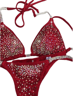 Red Competition Bikini Suit Crystal Bikini Clustered Ab Rhinestones NPC Bikini Competitions : Clothing, Shoes & Jewelry