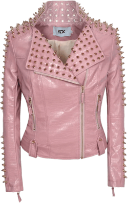 SX Women Punk Faux Leather PU Black Jacket Studded Rivet Fashion Streetwear Motorcycle Coat 3X-Large Pink