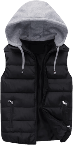 Jackets Mens Mens Cotton Padded Sleeveless Jacket Full Zip Lightweight Thermal Hooded Down Vest For Men Fall Winter (Z1-Black, L)