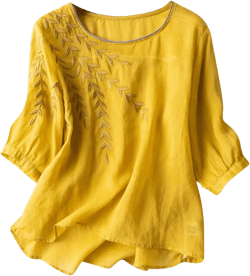 Women's Embroidered Cotton Linen Crew Neck Half Sleeve Top Summer Vintage Casual Tunic Comfy Loose T Shirts Blouse