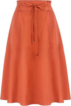 YOLAI Women Elastic High Waist Solid Colours Boho Knee Length Skirt Casual Drawstring A Line Long Skirt with Pockets Large Orange