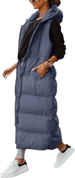 Shanfetl Women's Long Quilted Vest Hooded Maxi Length Sleeveless Puffer Vest Padded Coat Winter Outerwear X-Large Blue