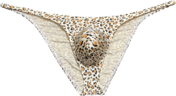 Men Mini Cheek Underwear Contour Pouch Skimpy Briefs Stretchy Ruched Back Swimwear Soft Smooth Posing Bikini Underpants X-Large Flesh Leopard