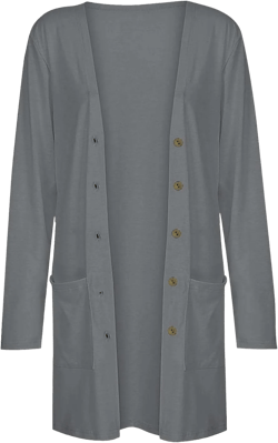 Women's Long Cardigans 2023 Plus Size Open Front Long Sleeve Loose Lightweight Cardigans Outerwear Coat with Pockets Medium 04-grey