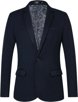 AIFARLD Blazer for Men Slim Fit Tweed Blazers for Mens One Button Solid Color Jacket Blazer Suit for Business Casual Medium Navy Blue