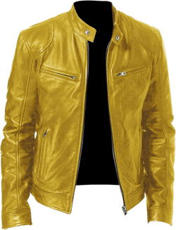 JEsilunmaMY Men's Solid Color PU Leather Jacket Stand Collar Motorcycle Biker Coats Warm Winter Punk Slim Bomber Outwear Yellow Small