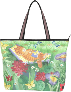 Tote Bag for Women with Zipper,Polyester Tote Purse Holiday Tote Bag Work Handbag Women Gift : Clothing, Shoes & Jewelry