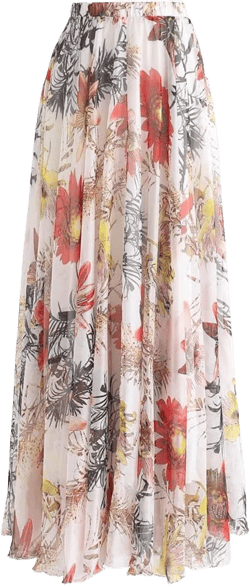 CHICWISH Women's Floral Watercolor Flower Maxi Floral Chiffon Slip Skirt Medium-Large Red Floral Blossom