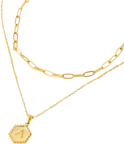 Dainty Gold Necklace for Women - 18K Gold Plated Layered Initial Necklaces for Women Simple Paperclip Chain Hexagon Letter Initial Necklace Gold Layered Necklaces for Women Jewelry Gifts