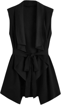 SOLY HUX Women's Plus Size Sleeveless Lapel Open Front Vest Jacket Cardigan with Belted