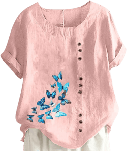 Tee Shirts for Women Fall Summer Short Sleeve Crewneck Linen Daisy Floral Loose Fit Long Tee Shirt Tops Women 2024 Q-83 Pink Medium