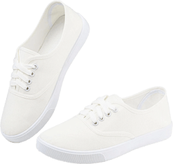 Womens White Canvas Sneakers Lightweight Lace Up Fashion Comfortable Canvas Shoes Low Top Slip On Casual Tennis Walking Shoes Women Footwear 8 Lace-up White