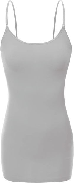 Bozzolo Women's Ladies Adjustable Spaghetti Strap Basic Long Cami Tunic Tank Top Large Light Grey