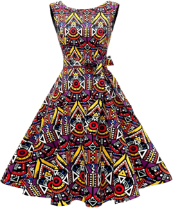 Hanpceirs Women's Boatneck Sleeveless Swing Vintage 1950s Cocktail Dress New X-Large African