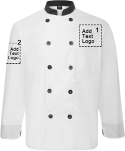 TopTie Custom Long Sleeve Chef Coat Personalized Printed Unisex Chef Jacket Uniform Black White X-Large