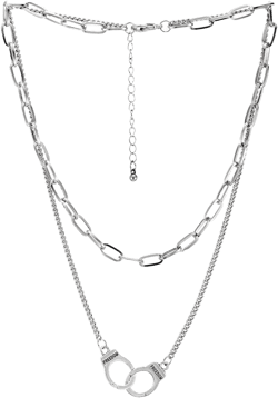 COOLSTEELANDBEYOND Hipster Womens Handcuff Necklace Two-strand Rolo Chain Oval Link Chain Silver Color, Punk Rock