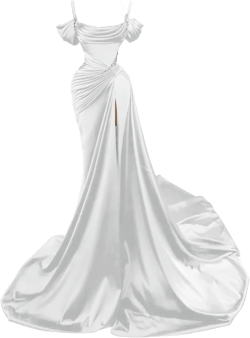 Spaghetti Straps Mermaid Slit Prom Dresses 2024 Beaded Long Satin Formal Evening Gowns for Women 12 White