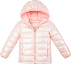 Enlifety 4-12T Girls Winter Coat Packable Lightweight Hooded Puffer Jacket Hood Metallic Pink 8-9 Years