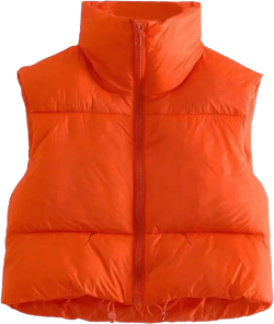 Flygo Women's Cropped Puffer Vest Zip Up Stand Collar Sleeveless Padded Bubble Vest Medium Orange