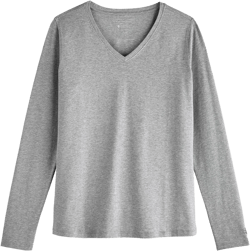 Coolibar UPF 50+ Women's Morada Everyday Long Sleeve Deep V-Neck T-Shirt - Sun Protective (Small- Grey Heather)