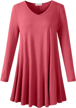 LARACE Long Sleeve Tunics Tops Plus Size for Women V Neck Loose Fit Flowy Clothing for Leggings 2X Grayish Pink