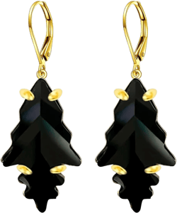 Natural Black Agate Crystal Drop Earrings,14K Gold Plated Tree Shape Stone Dangle Earrings,Genuine Gemstone Earrings for Women (D01_Tree Black Agate)