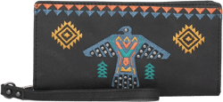 Montana West Womens Leather Wallet Clutch Western Bling Embroidery Embossed Tooled Horse Scull Design Sugar Sculls (Brown W Floral Embroidery)