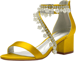 Women's Low Block Heel Sandals Chunky Ankle Strap Satin Pearl Wedding Shoes for Bride Low Heels Formal Prom Party Dress Shoes Comfortable Pump Sandals 9 Gold