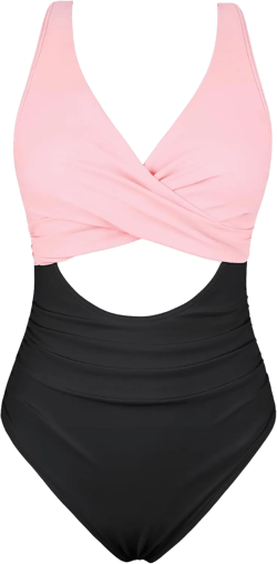 Hilor Women's Underwire One Piece Swimsuits Cross V Neck Swimwear Sexy Cut Out Bathing Suit Monokinis 14 Pink&black