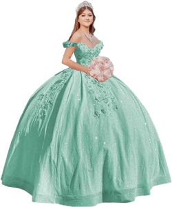 TRHTX Glitter Tulle Quinceanera Dresses Princess Off Shoulder Sweet 16 Dresses Lace Beaded Birthday Party Dresses 2 Aquamarine